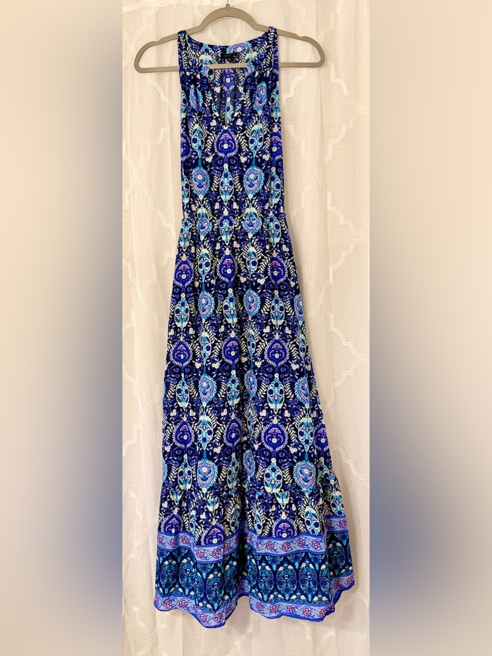 Talbots Blue Paisley Halter Maxi Dress Size 6 Sleeveless Lined Boho - Picture 6 of 16